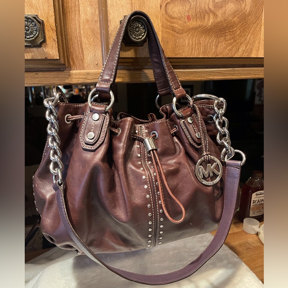 🤎Michael Kors Studded Uptown Chained Astor (RARE) Chocolate Brown - Picture 16 of 16